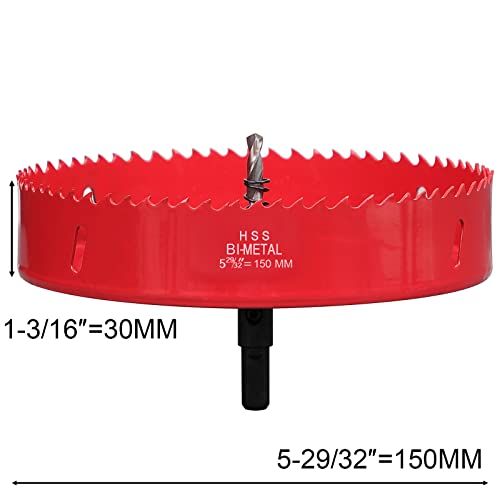 Hole Saw 150 mm, Bi-Metal Cutting Depth HSS M 42 Hole Cutter for Cutting Plastic, Drywall, Plasterboard and Soft Metal Sheet