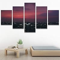 SIGNWIN 5 Panel Canvas Wall Art Cityscape Sunset for Home Decorations Ready to Hang - 60