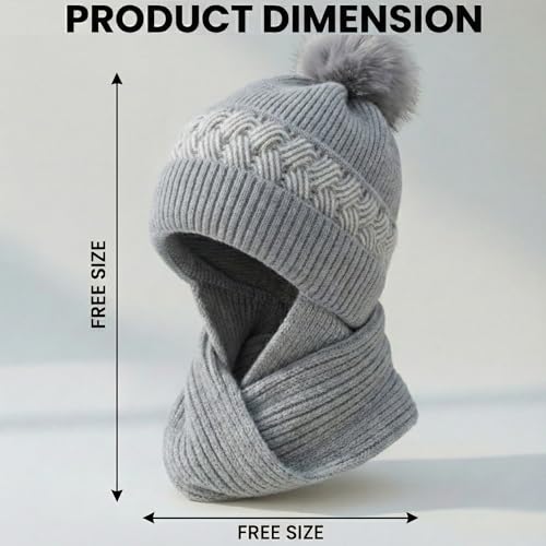 Image of Kraptick Women's Winter Cap and Scarf Set- Thick Fleece Lined Knitted Beanie Hat and Neck Warmer Muffler for Ladies, Stretchable & Soft Woolen Snow Proof for Extreme Cold -6