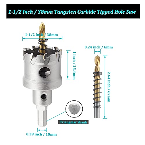 Qjaiune Metal Hole Saw 1-1/2 Inch / 38Mm Hole Saw Drill Bit, Tungsten Carbide Tipped Hole Cutter With Titanium Plated Pilot Drill Bit, Tct Hole Saw For Stainless Steel Sheet Metal Brass Aluminum #TOP3