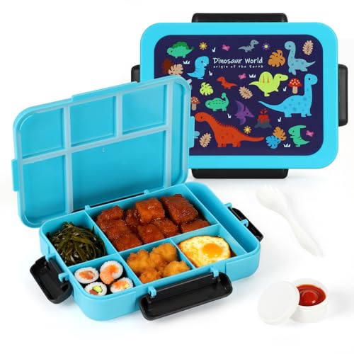 HASA zone Auslaufsichere Brotdose Kinder mit Fächern 1200 ML, Lunchbox Kinder mit 6 Fächern, Bento Box Kindergarten mit Besteck, Separat Soßenbehälter, Blau