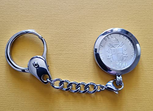 Llavero de plata Juan Pablo II con 500 liras numismáticas 3