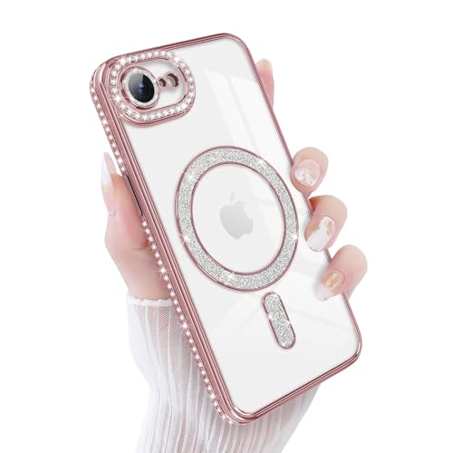 Ya en manzanajugosa.com: Newseego Funda para iPhone 16e Funda Magnética de Purpurina Brillante Compatible con Lente de Cámara Magsafe Protector a Prueba de Golpes Diamantes Bling Carcasa de TPU Suave para iPhone 16e-Rosa