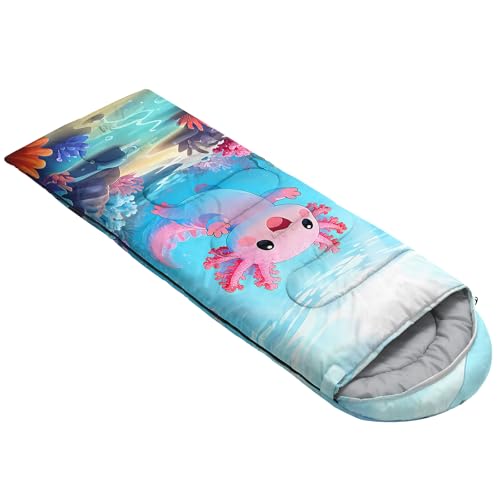 Image of QOOMO Axolotl Cute Camping Sleeping Bags,3 Season Warm & Cool Weather,Lightweight,Waterproof Sleeping Bags for Adults & Kids,Traveling,and Outdoors