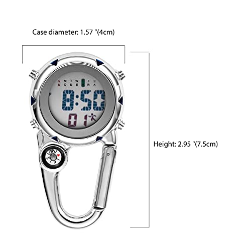 Image of JewelryWe Men Women Digital Clip Watch Mini Microlight Backpack Buckle Belt fob Watches for Rock Climbing Doctors Nurses Chefs for Mother's Day