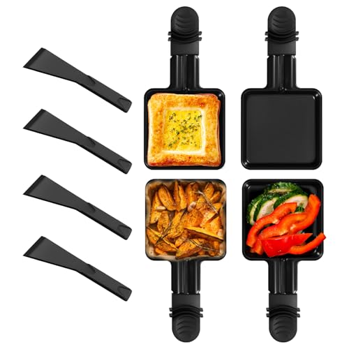 harupink Lot de 4 mini poêlons à raclette avec revêtement antiadhésif - Poignée antidérapante et anti-brûlure - Pour barbecue électrique universel - Pour fromage, œufs (pelle en nylon)