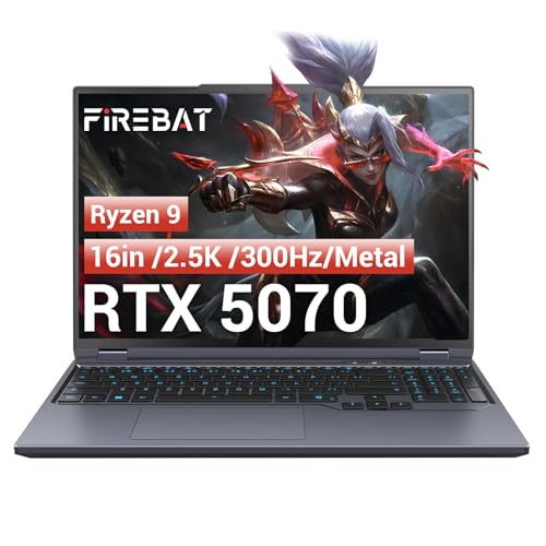 FIREBAT RTX 5070 Gaming Laptop, 16" WQXGA 300Hz 500nits Display, AMD Ryzen 9 7845HX (12-Core, up to 5.2GHz, 64MB Cache), 32GB DDR5 RAM, 1TB Gen4 SSD (PCIe5.0 Support), Notebook PC Computer