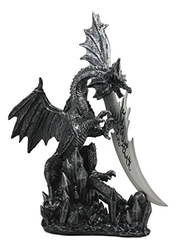 Ebros 13"Tall Large Dreamwork Fantasy Bahamut Elder Dragon Statue With Fire Dagger Blunt Knife As Letter Opener Or Decorative Dagger - Thumbnail 2
