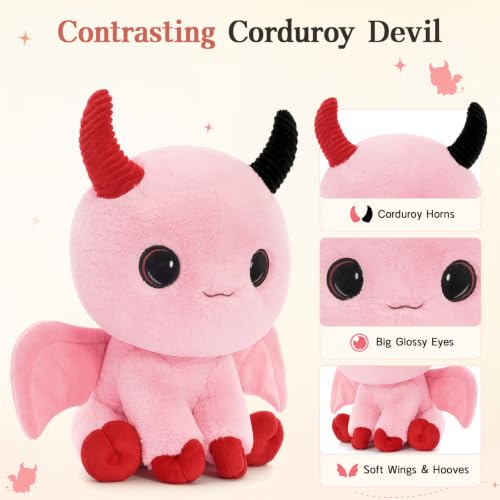 Image of MorisMos Pink Stuffed Animal, Cute Devil Plush with Horns and Wings