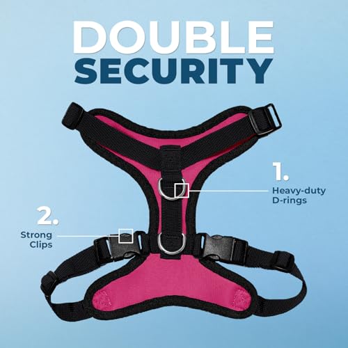 Image of Best Pet Supplies Voyager Step-in Lock Pet Harness w Reflective Pet Leash Combo Set with Neoprene Handle 5ft - Supports Small, Medium and Large Breed Puppies /Cats - Fuchsia /Black Trim Set, L