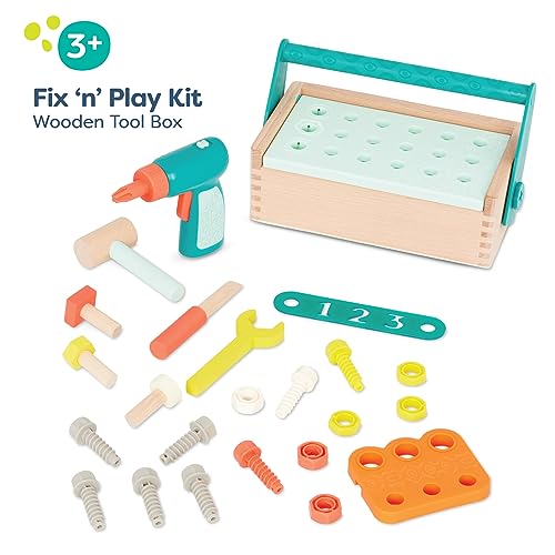 B. Toys BX2058Z Fix ‘N’ Play Kit- Pretend Play Tool Box – Wooden Toolbox & Accessories (25 Pcs) – Carpenter Set thumb #2