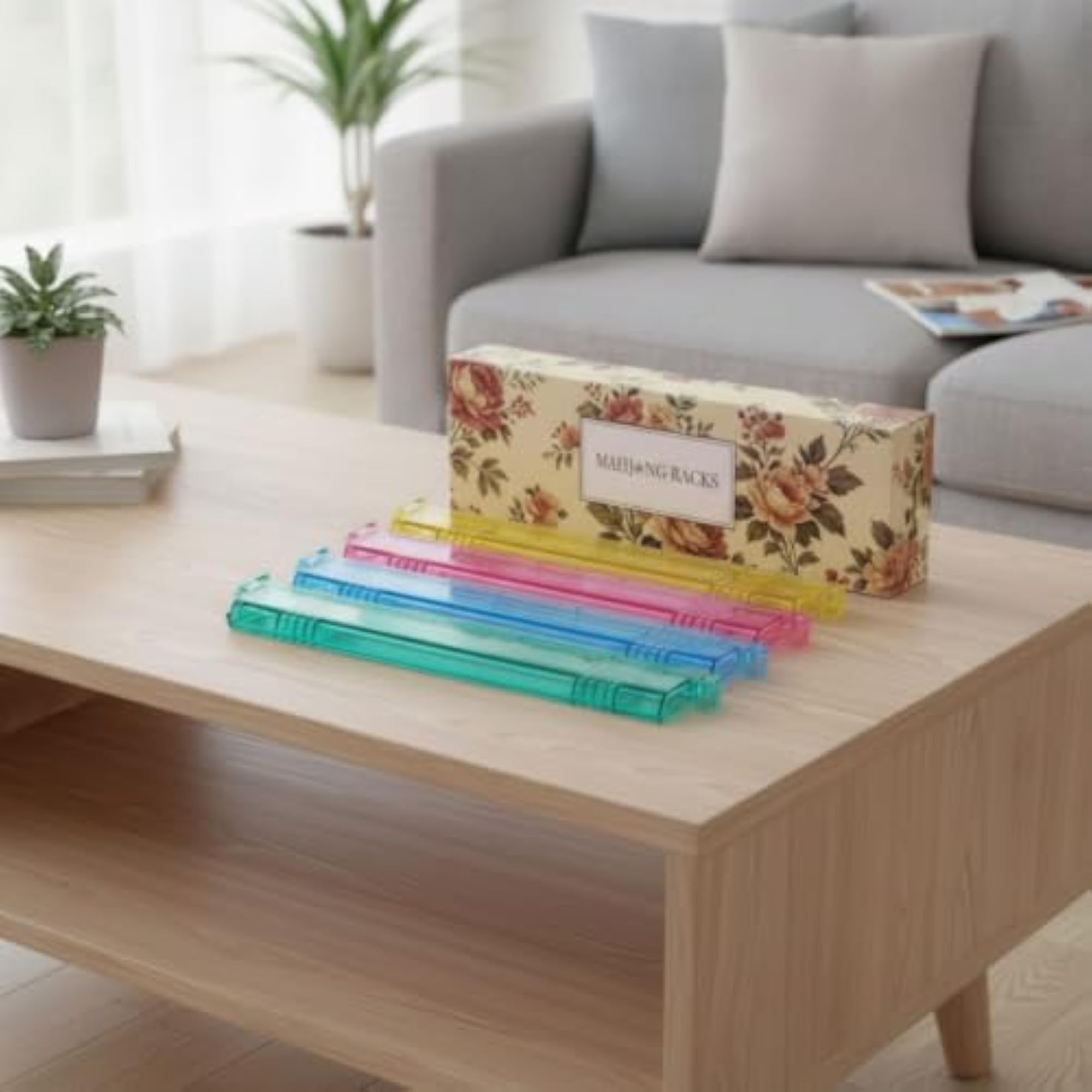 4 Pieces Clear Mahjong Rack with Push Bar for Tabletop Play