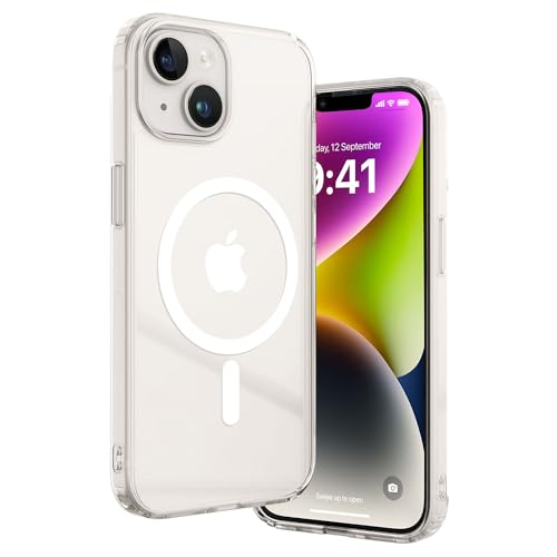 Image of Vaku Luxos Glassy MagPro for iPhone 14 Cover Case, Crystal Transparent, Non-Yellowing, Shockproof, Scratch Resistant, Slim, Thin, Military-Grade Protection Compatible with MagSafe Back Cover
