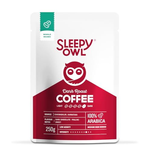 Image of Sleepy Owl Dark Roast Whole Coffee Beans | 250g Pack | 100% Arabica | Freshly Roasted Whole Beans