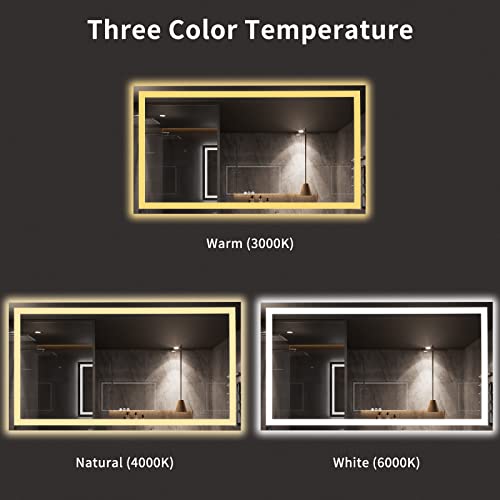 Image of LOAAO 72X40 LED Bathroom Mirror with Lights, Anti-Fog, Dimmable, Backlit + Front Lit, Lighted Bathroom Vanity Mirror for Wall, Memory Function, Tempered Glass, ETL Listed