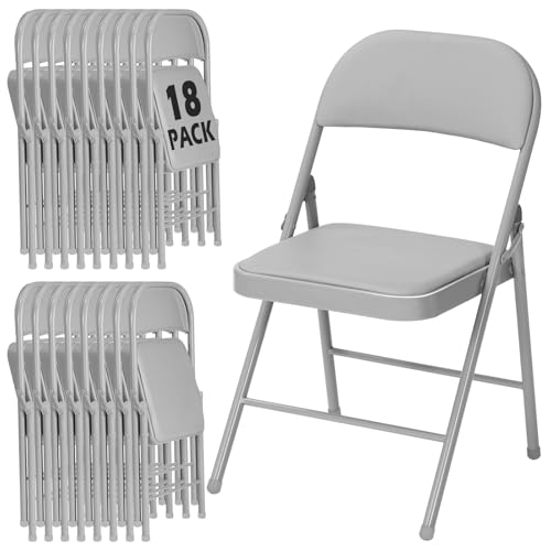 Image of 18 Pack Gray Folding Chairs with Padded Cushion and Metal Frame