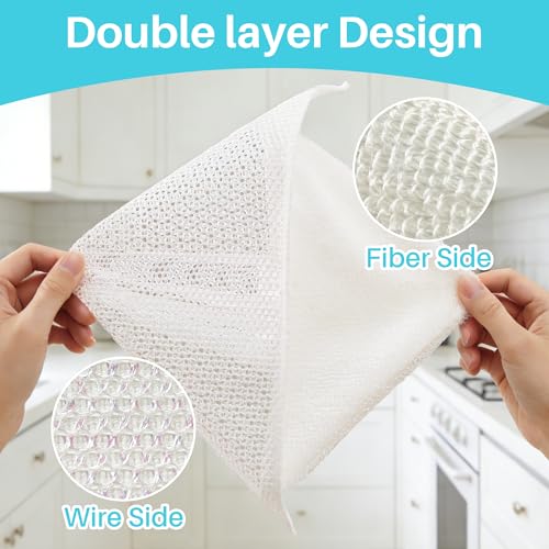 Image of JOYMOOP 8 Pack Non Scratch Wire Dishcloths for Kitchen, 2 Sided Dish Towels, Reusable Cleaning Rags, Dish Cloths for Washing Dishes and Dish Rags for Washing Dishes, Quick Dry, 10 inch x 10 inch