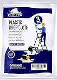 3 Pack Plastic Drop Cloth for Painting, Plastic Painting Tarp Heavy Duty 9 Feet by 12 Feet, Painters