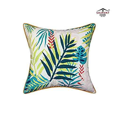 Image of SAJAVAT HOME CC53 Cotton Floral Hand Work Embroidery Cushion Cover (Pack of 1) 18x18 INCHES / 45x45 cm Multicolor (Multicolor, Cotton)