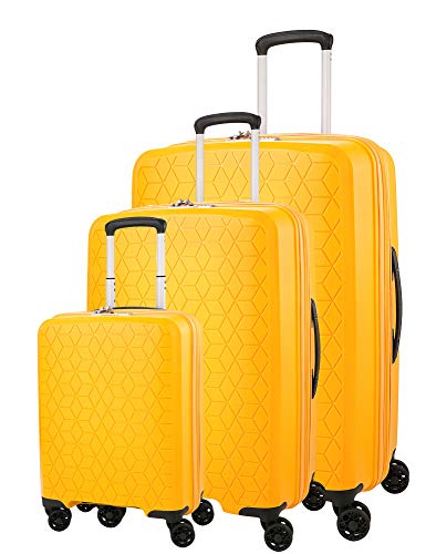 Verage Diamond 4-Zwillingsrollen Koffer-Set 3 teilig, TSA-Schloss, erweiterbar, PP Hartschale Trolley-Set S M L mit Handgepäck, S-55cm M-69cm, L-78cm, Gelb