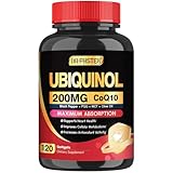 DRFOSTER Coq10 Ubiquinol 200mg, Coq10 200mg softgels, Max Absorption Ubiquinol with Vitamin E & PQQ & Black Pepper, Powerful Antioxidant for Heart, 120 Softgels