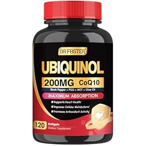 DRFOSTER Coq10 Ubiquinol 200mg, Coq10 200mg softgels, Max Absorption Ubiquinol with Vitamin E & PQQ & Black Pepper, Powerful Antioxidant, 120 Softgels