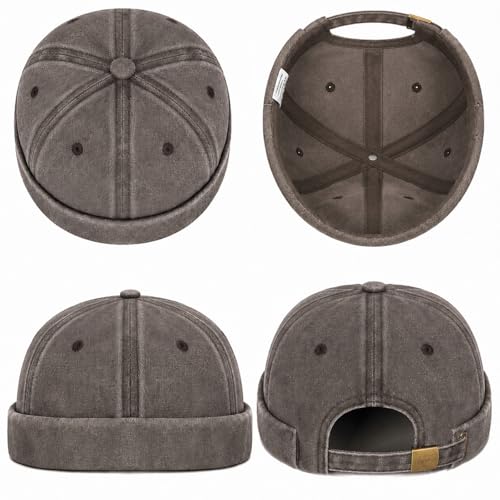 Image of Classic Vintage Style Solid Color Sailor brimless Skull hat Casual Washed Cotton Rolled Cuff Harbour Hat