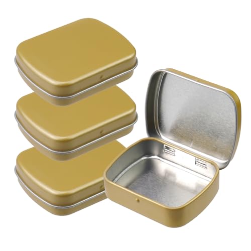 Mewutal 4pcs Mini Tin Can Metal Tin Box Containers, Dark Gold