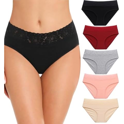 Cameway 5 Pack Womens Underwear Cotton Bikini Panties Lace Soft Hipster Panty Ladies Stretch Full Briefs (Medium, Multi A) Cover