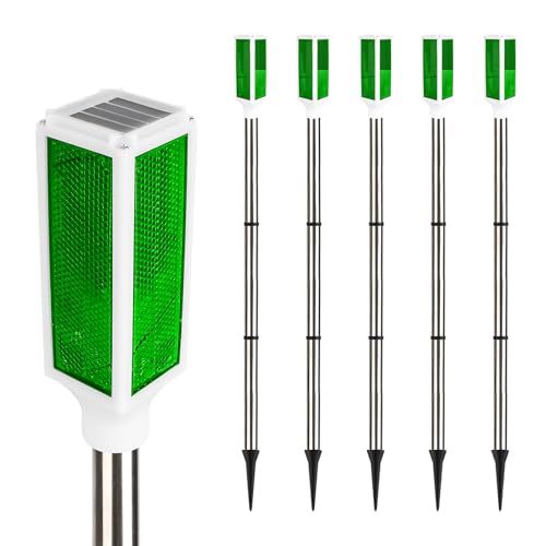 Kiinfendly 5 PCS Solar Driveway Markers, Solar Powered Driveway Lights on Poles, Outdoor Landscape Reflectors for Snow Road, Yard, Parking Lot, and Sidewalk (Green)