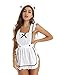 Doomiva Costumes Sexy Femme Fille Ensemble D'uniformes Erotiques De Costume De Soubrette Cosplay De Lingerie Sexy 3 Pcs Tablier Dentelle Cerceau De Cheveux Et Strings Blanc Taille Unique