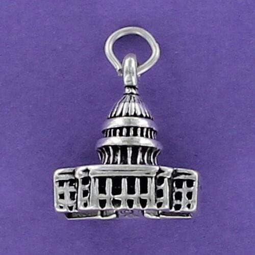 US Capitol Charm Sterling Silver for Bracelet Washington DC America USA Dome - Jewelry Making DIY Crafting Charm Beads for Bracelets