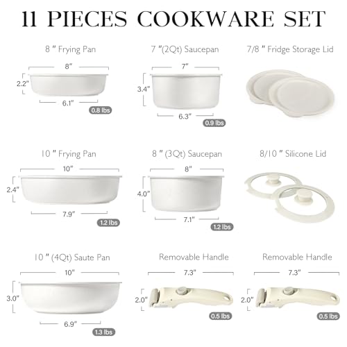Image of GiPP 11Pcs Pots and Pans Set Non Stick, Cookware Sets Nonstick Detachable Handle, Induction Kitchen Set Removable Handle, RV Cookware set, Oven Safe