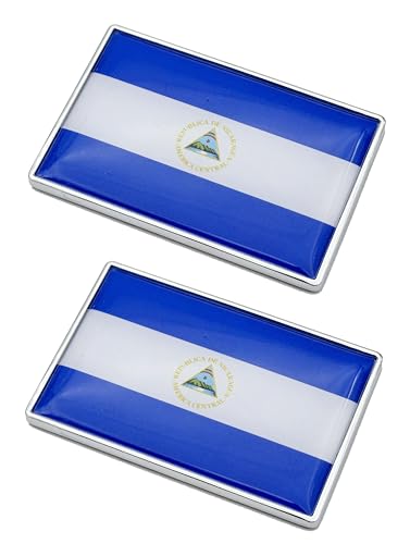 Image of 2 Pcs 3D Nicaragua Nicaraguan Flag Metal Car Stickers Chrome Decals,2.3 x 1.6 Inch Metal Truck Stickers,Patriotic Car Motorcycle Emblem.