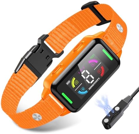 Dog Bark Collar Waterproof Dog Shock Collar Rechargeable Vibrating Bark Collar Safe Anti Bark Collar No Bark Collar with 4 Humanized Training Modes, Dog Weighing Over 8 Pounds (Orange)