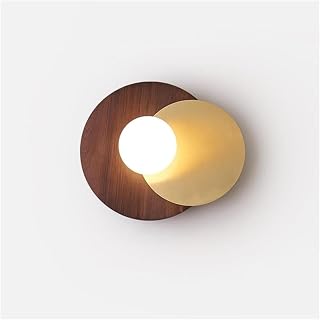 Industrial Wood Wall Sconce Gold Round Glass Mid Century Hardwired Indoor Wall Lamp for Hallway Living Room Bedroom
