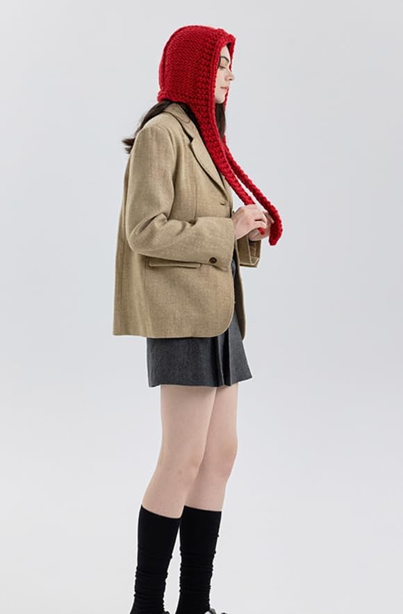 Women Chuncky 2-in-1 Hat and Scarf Thicken Winter Hat with Ear Flap Warm Balaclava Windproof Neck Warmer Scarf Cape Trendy - Image 3