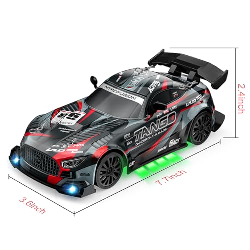 Image of RC Drift Car,1:24 4WD High Speed Electric Remote Control Car with LED Lights,Drifting Tires,2 Batteries,Dual Mode Tires,Hobby Racing Toy Car for Adults & Kids