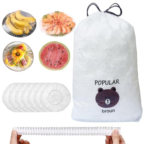 500Stk Abdeckhauben für Lebensmittel, Frischhaltefolie mit Gummizug, Transparente ﻿Lebensmittelabdeckungen Frischhalte Beutel Wiederverwendbar Elastische Frischhaltebeutel Versiegelungsbeutel (Weiß)