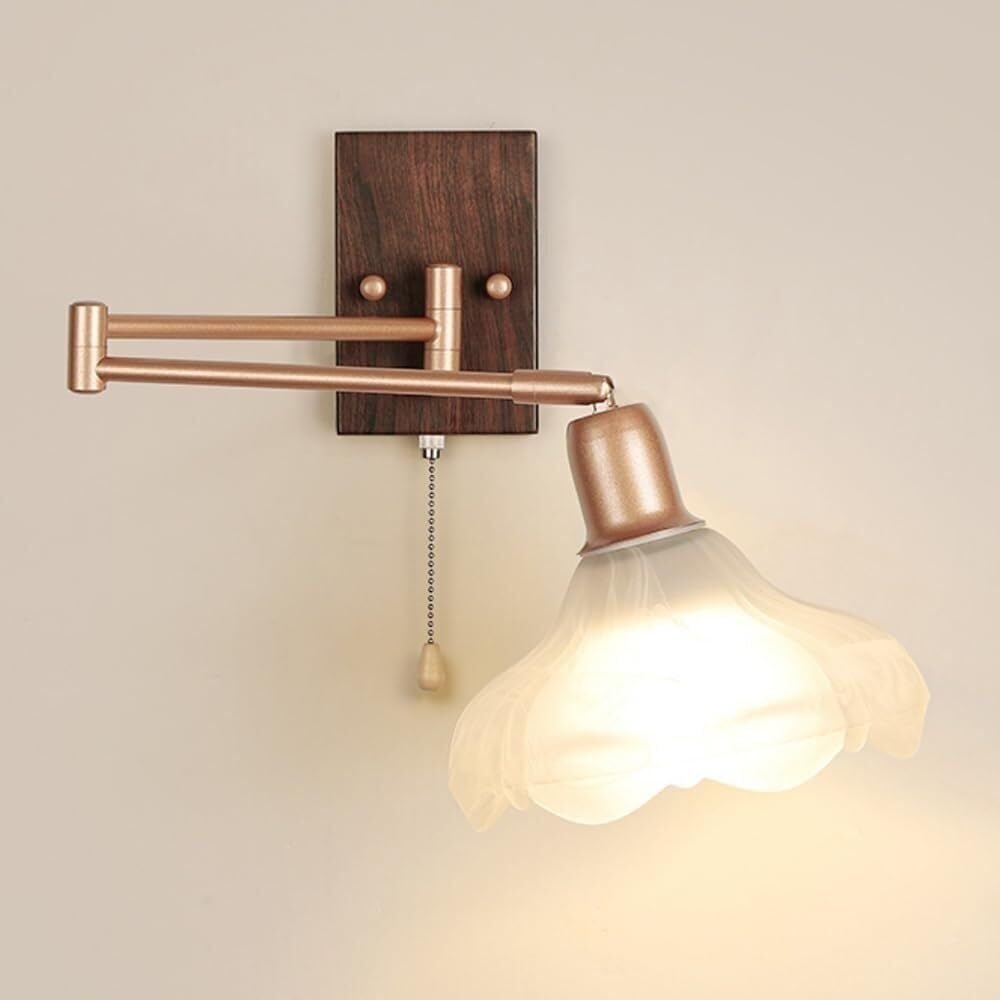 Lampe de chevet vintage dorée avec abat-jour en verre fleur pour lecture nocturne au lit