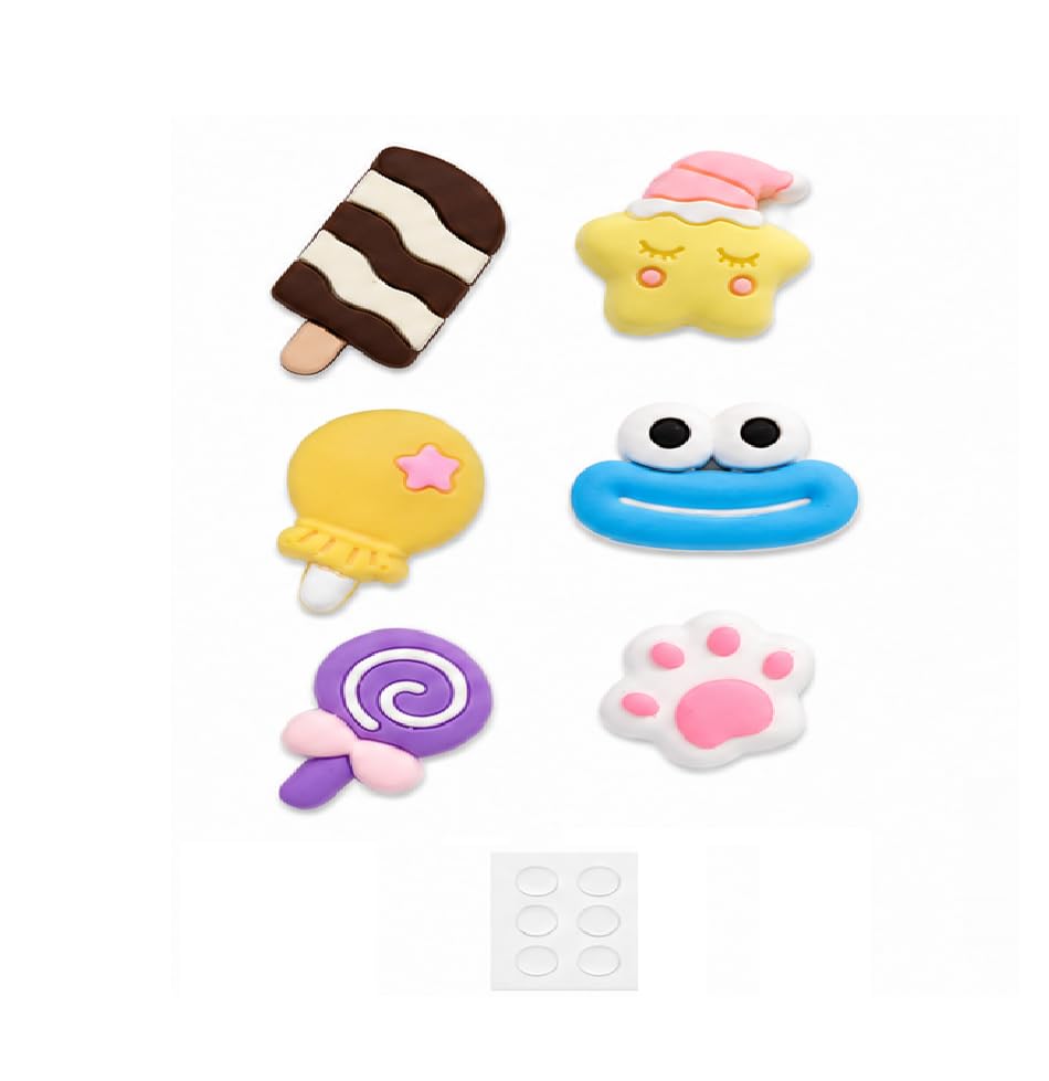 M.F.H 6 PCS Random Silicone Charms for DIY Craft, Soft PVC Decorative Charms with Double-Sided 6 Glue Drops Tape, Cute Cartoon Mixed Designs for Phone Case, Keychains, Bags, Scrapbooking, Journaling, Laptop & DIY Accessories-image-20