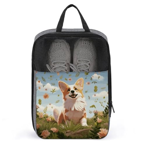 Lovely Corgi Shoe Bags for Travel Water-Resistant Shoes Pouch with Handle Fashion Shoe Organizer with Zipper Closure Portable Sneaker Carrier for Men & Women Daily Use