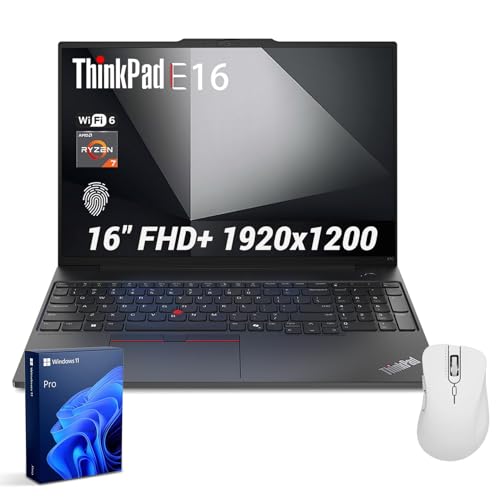 Image of Lenovo ThinkPad E16 Gen 2 Business Laptop, 16" FHD+, AMD Ryzen 7 7735HS, 64GB DDR5 RAM, 1TB SSD, Fingerprint, Backlit Keyboard, HDMI, Wi-Fi 6, Windows 11 Pro, Black, w/Bundle