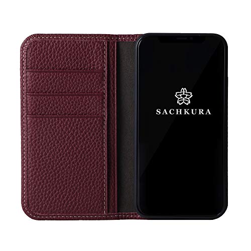 【Amazon限定ブランド】 SACHKURA iPhone 12 mini 対応 手帳型 ケース レザー 本革 シュリンクカーフレザー 牛革 マグネット無し 耐衝撃 手帳 メンズ レディース ワインレッド SK-12-WineRed