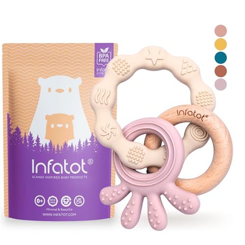 Infatot® Silicone Teether Toys for Babies 0-6 Months – Whale Octo – Baby Teething Toy Soothers & Teethers, Chew Toy for Newborns, BPA-Free Sensory Baby Toy – Cream & Coral