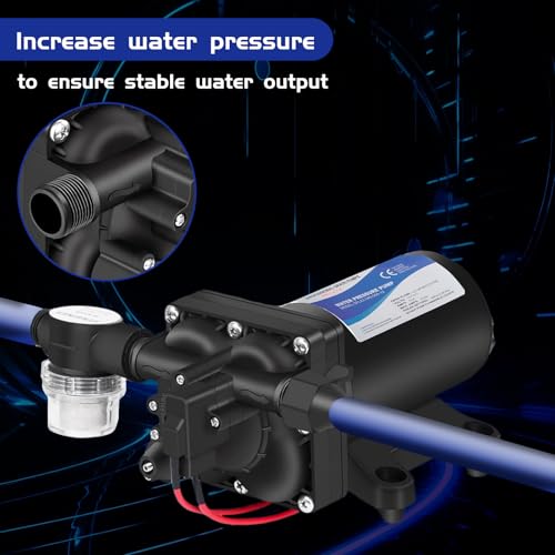 Image of 4048153E75 Electric Water Pump, 12V 4 GPM, 55 PSI, 10 Amps Self-Priming Diaphragm Pump, Compatible with RV, Caravan Marine Yacht,Farmland and Garden Irrigation,with Pressure Switch and Filter
