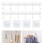YAANBUNB 2 Pcs Kitchen Utensil Hangers, Space Saving Wall Utensil Holder No Drilling Hanger with 6 Hooks Kitchen Adhesive Wall Hooks Rack Rail Multipurpose Hanging Rod for Kitchen Bathroom,White