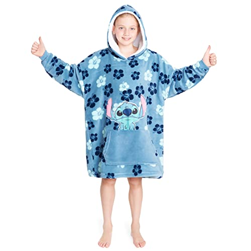 Disney Sudaderas con Capucha para Niña, Sudadera Batamanta de Polar Stitch Minnie Bata Manta Oversize Niños Talla única (Azul Tropical)