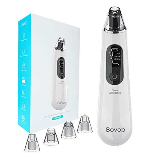 Sovob Blackhead Remover Vacuum Pore Cleaner Electric Blackhead Removal Acne Comedone Extractor Tool with Hot/Cold Care LED Display USB Rechargeable 5 Adjustable Suction Power 5 Probes… (Blue)