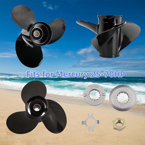 Image of Propeller 10 3 /8 x 14 Pitch 3 Blade 13 Spline Tooth 48-816706A45 | Compatible for Mercury 25-70 HP RH Rotation Aluminum Prop with Hub Kit